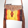 ADBG236 American Darling Woven Saddle Blanket Tooled Leather Fringe Crossbody