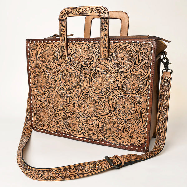 ADBG1276 American Darling Hand Tooled Leather Briefcase -Floral Carved Work Bag