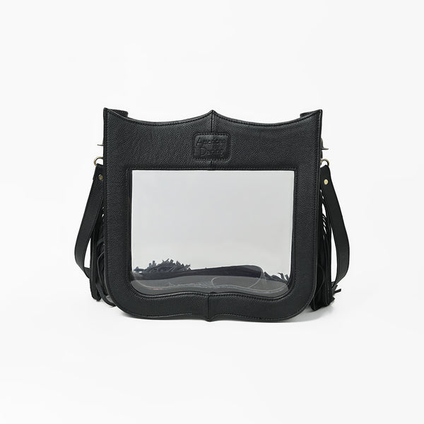 Official PRCA & NFR Licensed Collection® Floral Hand Tooled Leather Frame Clear Stadium Fringe Crossbody Bag