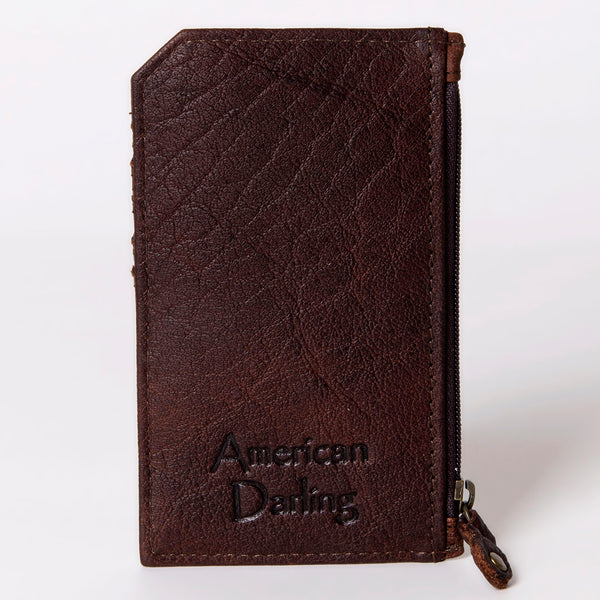 ADCCM101 Cowhide & Brown Leather Zipper Card Holder - Western Slim Wallet