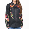 ADSH068 American Darling Black Western Apparel - Embroidered Satin Cotton Floral Butterfly Shirt