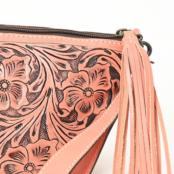 ADBG1234 American Darling Hand-Tooled Western Leather Wristlet Bag - Genuine Floral Carved Women Clutch