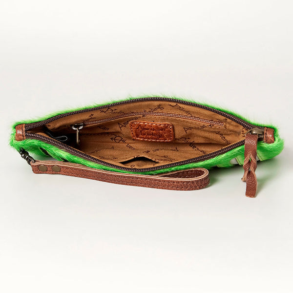 ADBG344 American Darling Western Leather Wristlet Bag with Hair-On Cowhide and Inlay