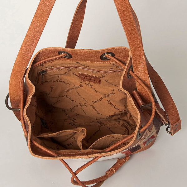 ADBG862 American Darling Hand Tooled Floral & Hand-Woven Saddle Blanket Leather Bucket Bag