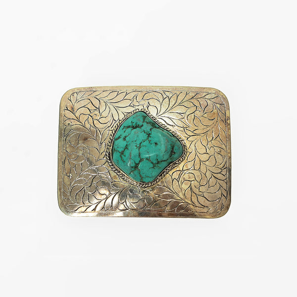 ADBKA107 Hand Engraved German Silver Western Belt Buckle with Turquoise Stones