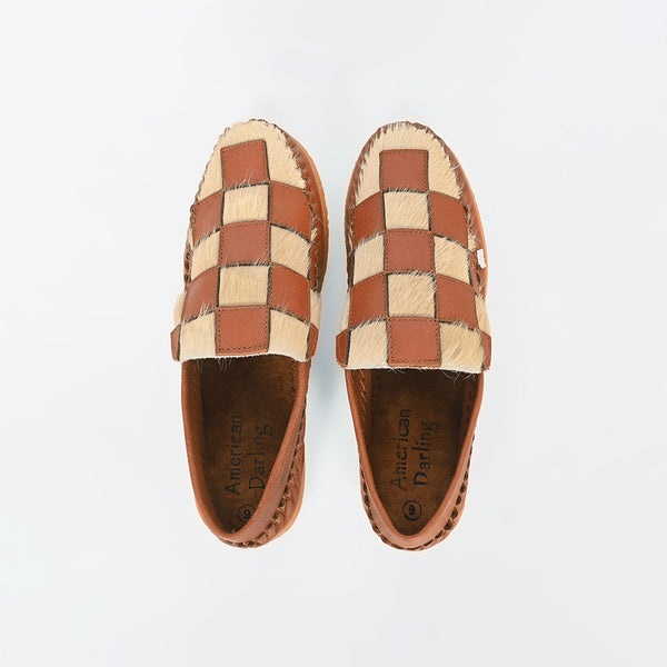 ADFT188 American Darling Hair On Hide Checkered Western Loafers
