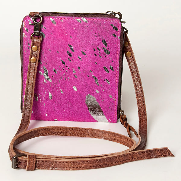 ADBG820 American Darling Handcrafted Pink Leather Cross body Bag with Hair-On Cowhide