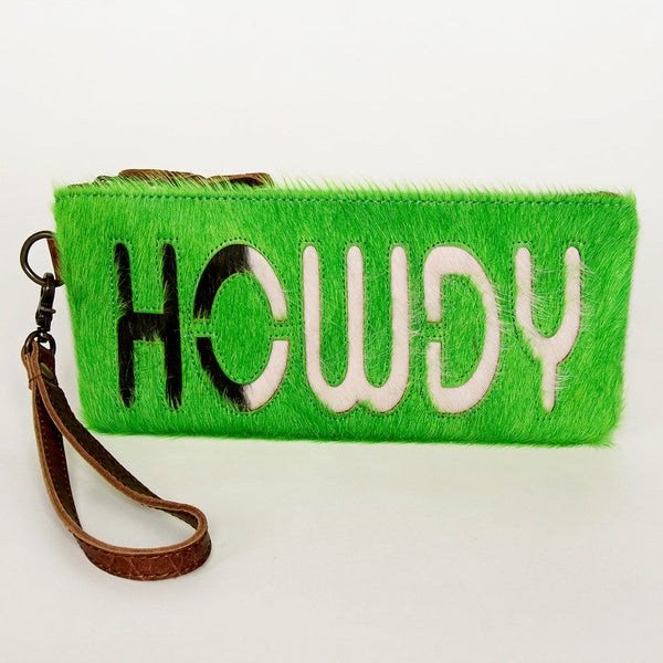 ADBG344 American Darling Western Leather Wristlet Bag with Hair-On Cowhide and Inlay