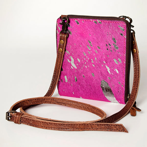 ADBG820 American Darling Handcrafted Pink Leather Cross body Bag with Hair-On Cowhide