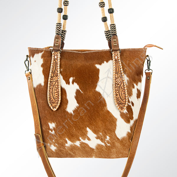 ADBG541 American Darling Hand Tooled Leather & Hair-On Cowhide Western Tote Bag