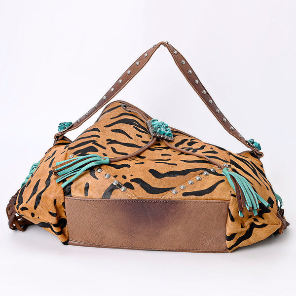 ADBG989 American Darling Hair-On Cowhide Western Leather Hobo Bag with Fringes