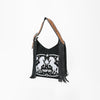 Official PRCA & NFR Licensed Collection® Floral Hand-Tooled Leather Strap Equestrian Graphic Fringe Shoulder Bag