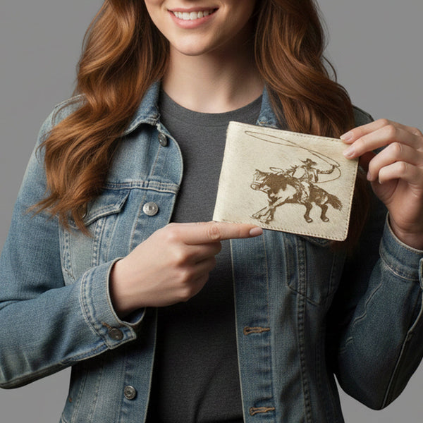 ADBGM454 Western Hair-On Leather Rodeo Wallet - Engraved Design