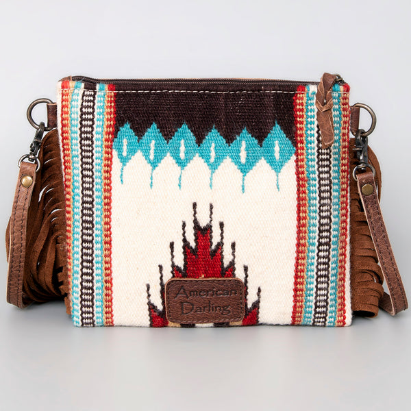 ADBG236 American Darling Woven Saddle Blanket Tooled Leather Fringe Crossbody