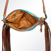 ADBG236 American Darling Woven Saddle Blanket Tooled Leather Fringe Crossbody