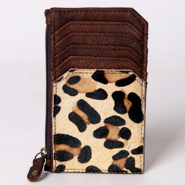 ADCCM101 Cowhide & Brown Leather Zipper Card Holder - Western Slim Wallet