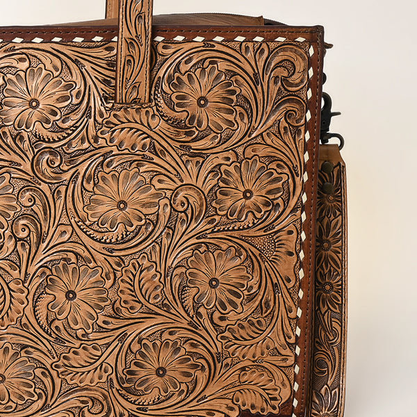 ADBG1276 American Darling Hand Tooled Leather Briefcase -Floral Carved Work Bag