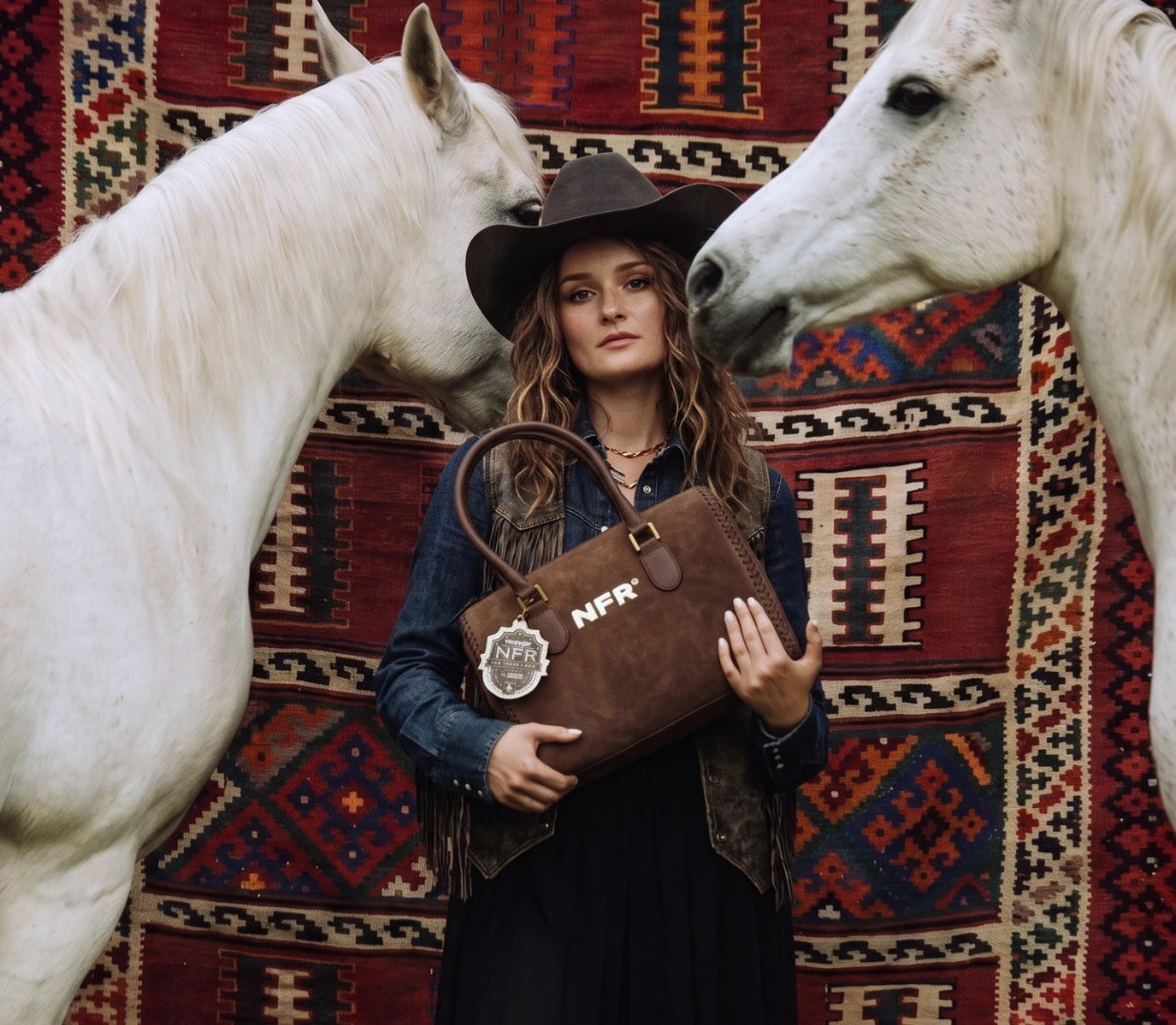 Official PRCA & NFR Licensed Collection®️ Western Suede Leather Speedy Bag - AD