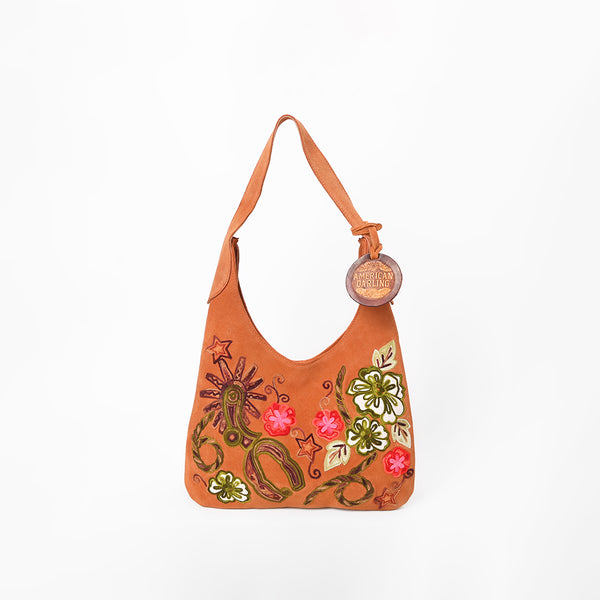 ADBGA1248A American Darling Genuine Suede Embroidered Western Hobo Orange Shoulder Bag