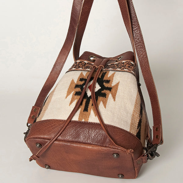 ADBG862 American Darling Hand Tooled Floral & Hand-Woven Saddle Blanket Leather Bucket Bag