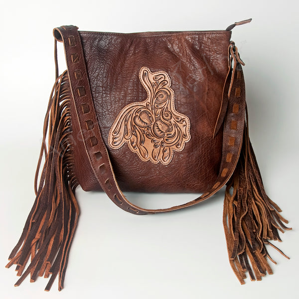 ADBG719 American Darling Hand Tooled Leather Large Cross body Bag Western Fringed Handbag