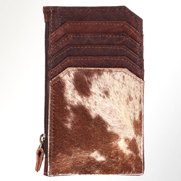 ADCCM101 Cowhide & Brown Leather Zipper Card Holder - Western Slim Wallet