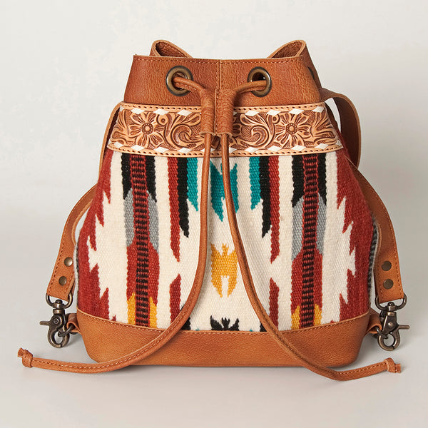 ADBG862 American Darling Hand Tooled Floral & Hand-Woven Saddle Blanket Leather Bucket Bag