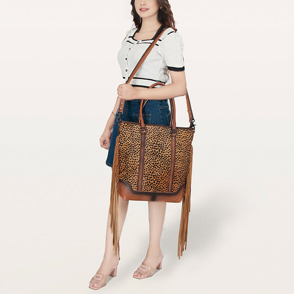 ADBG1030 American Darling Hair-On Cowhide Tote Bag with Fringes Western Leather