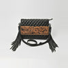 ADBGZ1014 American Darling Hand Tooled Quilted Leather Western Fringe Crossbody Purse