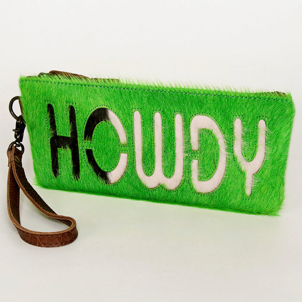 ADBG344 American Darling Western Leather Wristlet Bag with Hair-On Cowhide and Inlay