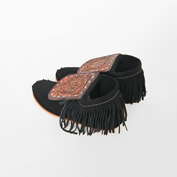ADFT184 American Darling Hair on Hide Harness Leather Tooled Moccasins