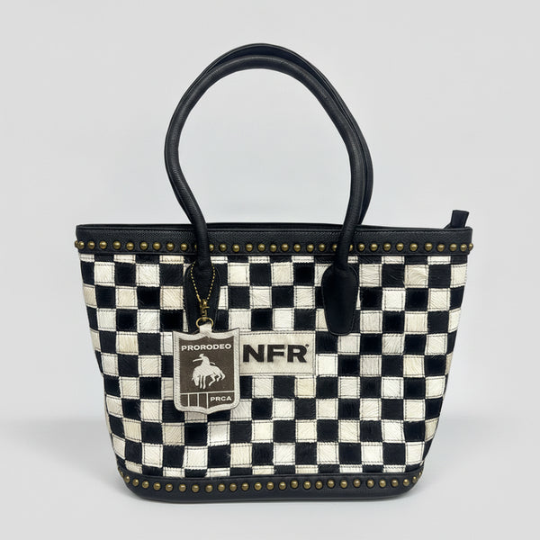 Official PRCA & NFR Licensed Collection®️ Checkered Cowhide Western Tote Bag