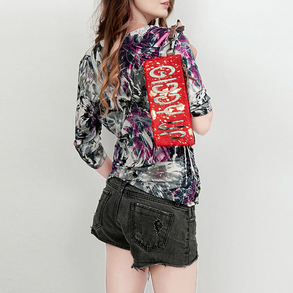 ADBG344 American Darling Western Leather Wristlet Bag with Hair-On Cowhide and Inlay