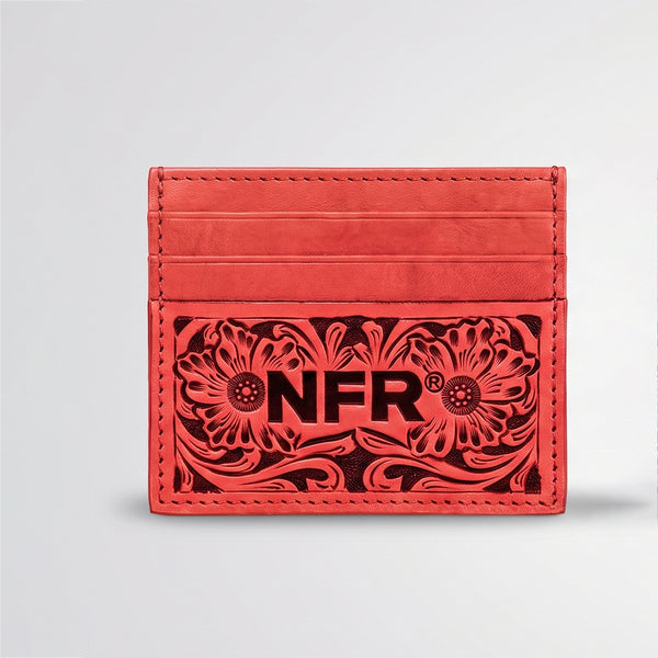 Official PRCA & NFR Licensed Collection®️ Floral Tooled Red Western Leather Card Holder