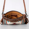 ADBG236 American Darling Woven Saddle Blanket Tooled Leather Fringe Crossbody