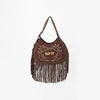 Official PRCA & NFR Licensed Collection® Brown Suede Gold Embroidered Long Fringe Hobo Shoulder Bag