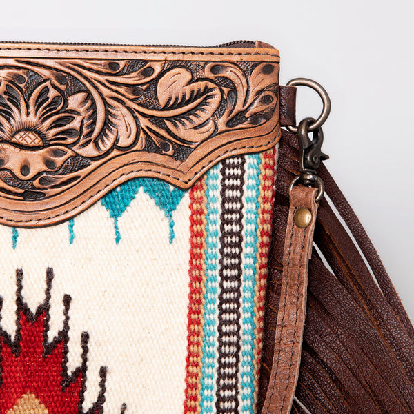 ADBG236 American Darling Woven Saddle Blanket Tooled Leather Fringe Crossbody