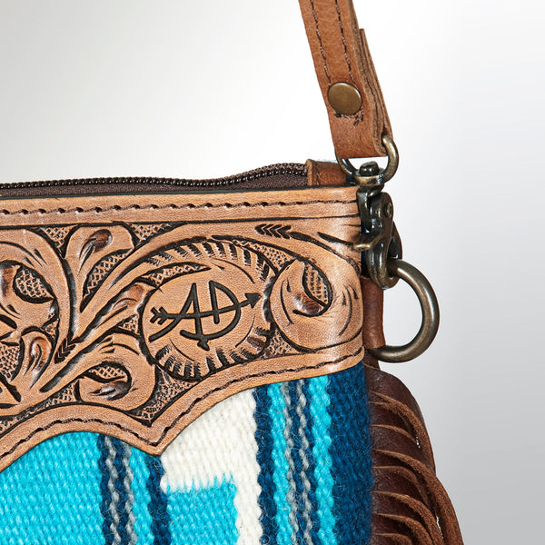 ADBG236 American Darling Woven Saddle Blanket Tooled Leather Fringe Crossbody