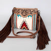 ADBG236 American Darling Woven Saddle Blanket Tooled Leather Fringe Crossbody