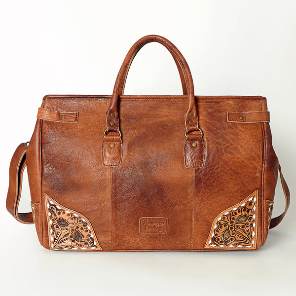 ADBG516 American Darling Tooled Leather & Saddle Blanket Duffel Bag Mae Western Travel Weekender