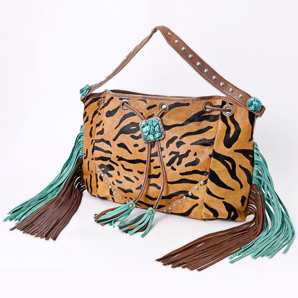 ADBG989 American Darling Hair-On Cowhide Western Leather Hobo Bag with Fringes