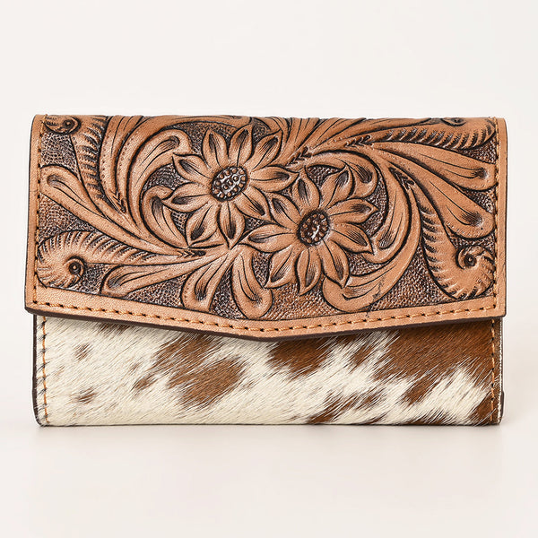 OHG164Wallet Hand Tooled Hair on Genuine Leather Western Bag