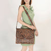 ADBG1318 American Darling Hand-Tooled Genuine Leather Western Briefcase Bag with Floral Carving
