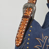 Official PRCA & NFR Licensed Collection® Blue Embroidered Western Stitch Long Fringe Shoulder Hobo Bag
