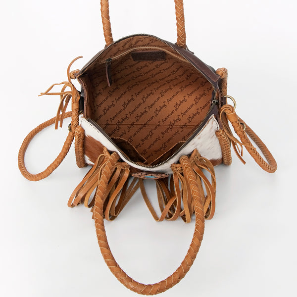 ADBGD131 American Darling Handcrafted Hair-On Cowhide Speedy Bag with Turquoise Stone & Fringes