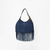 Official PRCA & NFR Licensed Collection® Blue Embroidered Western Stitch Long Fringe Shoulder Hobo Bag