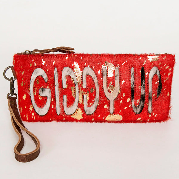 ADBG344 American Darling Western Leather Wristlet Bag with Hair-On Cowhide and Inlay
