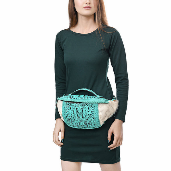 ADBG1441 American Darling Handcrafted Western Leather Fanny Pack Hair-On Cowhide Genuine Leather