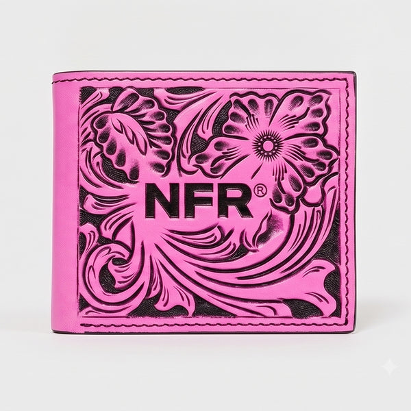 Official PRCA & NFR Licensed Collection®️ Pink Tooled Leather Western Bifold Wallet