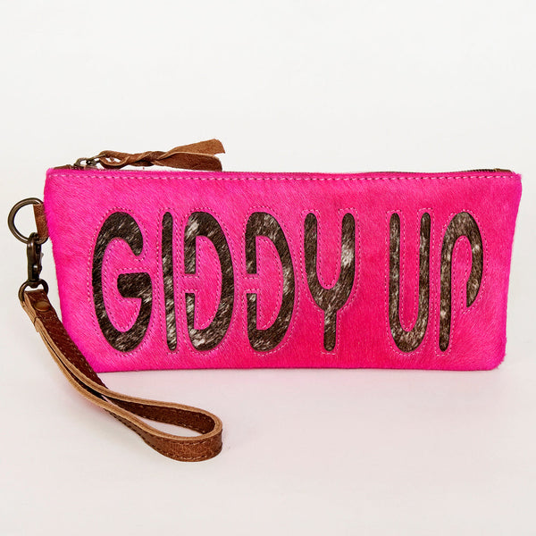 ADBG344 American Darling Western Leather Wristlet Bag with Hair-On Cowhide and Inlay